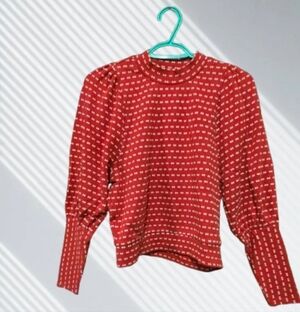 Madewell Red Knit Top with White Details